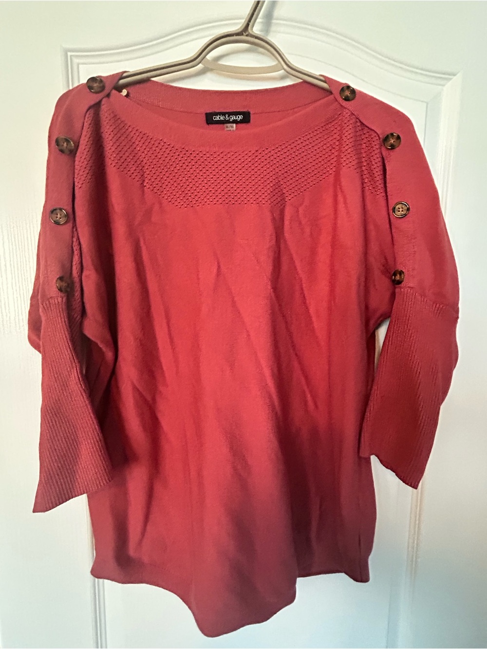 Cable & Gauge Coral Button-Shoulder Knit Top